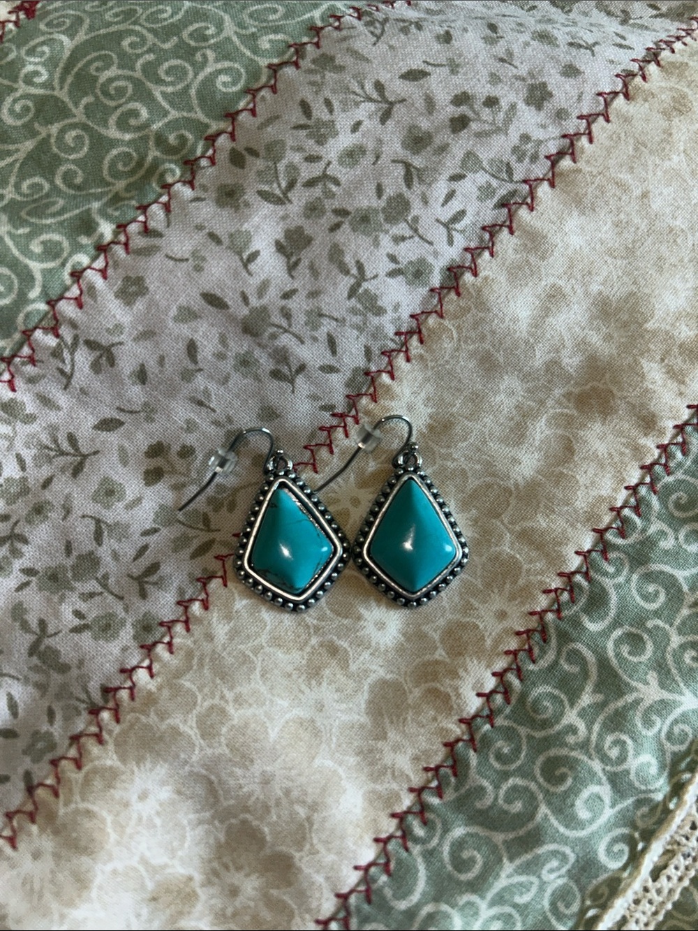 Faux Turquoise Teardrop Sterling-Style western Drop Dangle Earrings